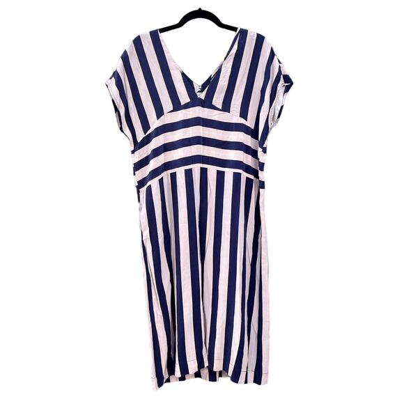 Monoprix Femme | Offset Striped 100% Silk Relaxed Fit Shirt Dress Sz EU 40 US 8 - Picture 1 of 6